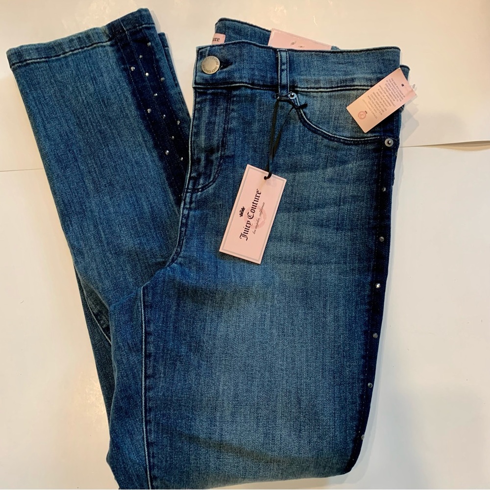 NWT Juicy Couture Flaunt It Skinny Jean Embellishments Down Sides Has Stretch 10